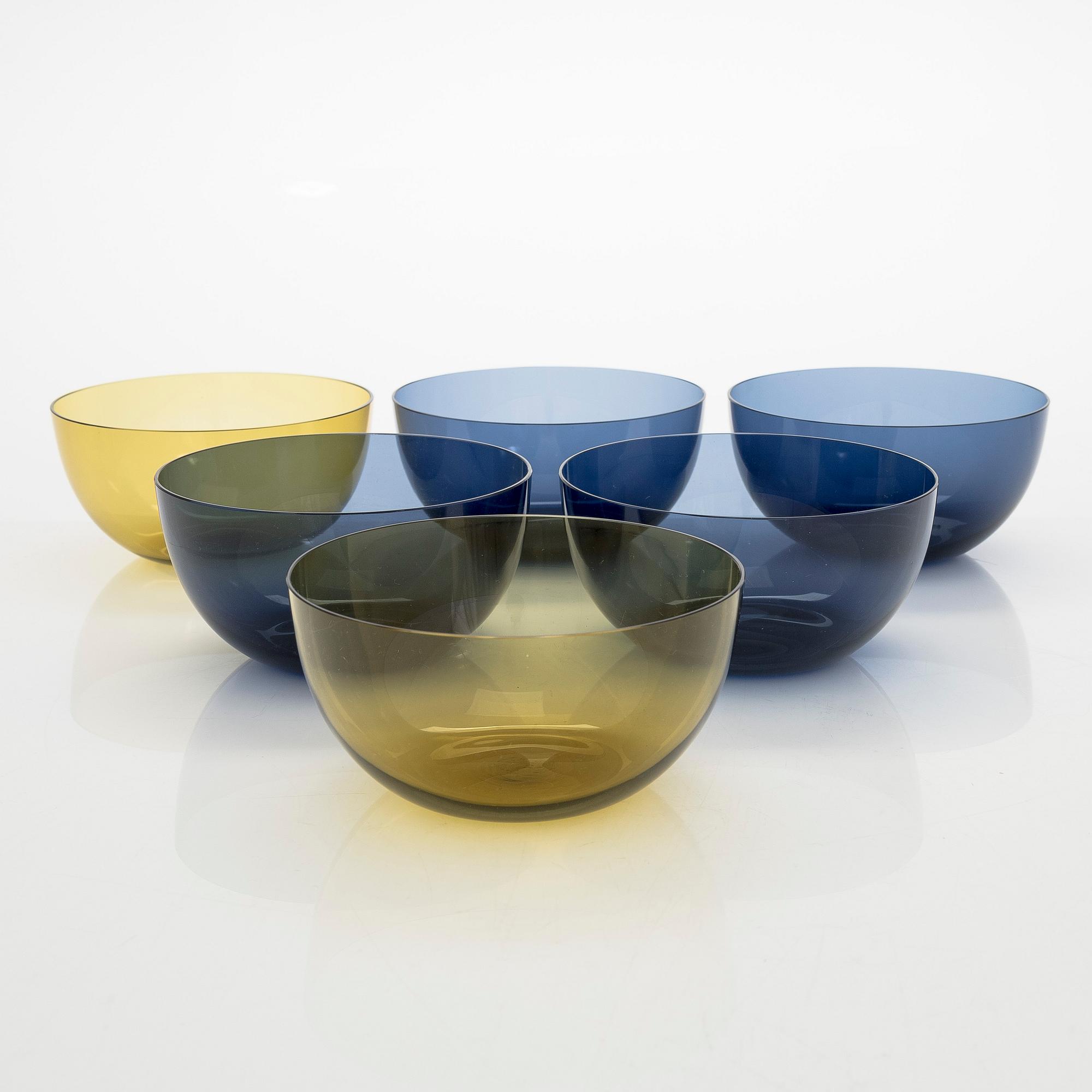 Kaj Franck, serveringsskålar, 2 st, "1329" och dessertskålar, 6 st, "1340", Nuutajärvi, Notsjö.