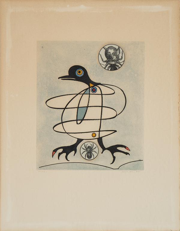 Max Ernst, etching & aquatint in colours, collage, 1975, signed 55/100.