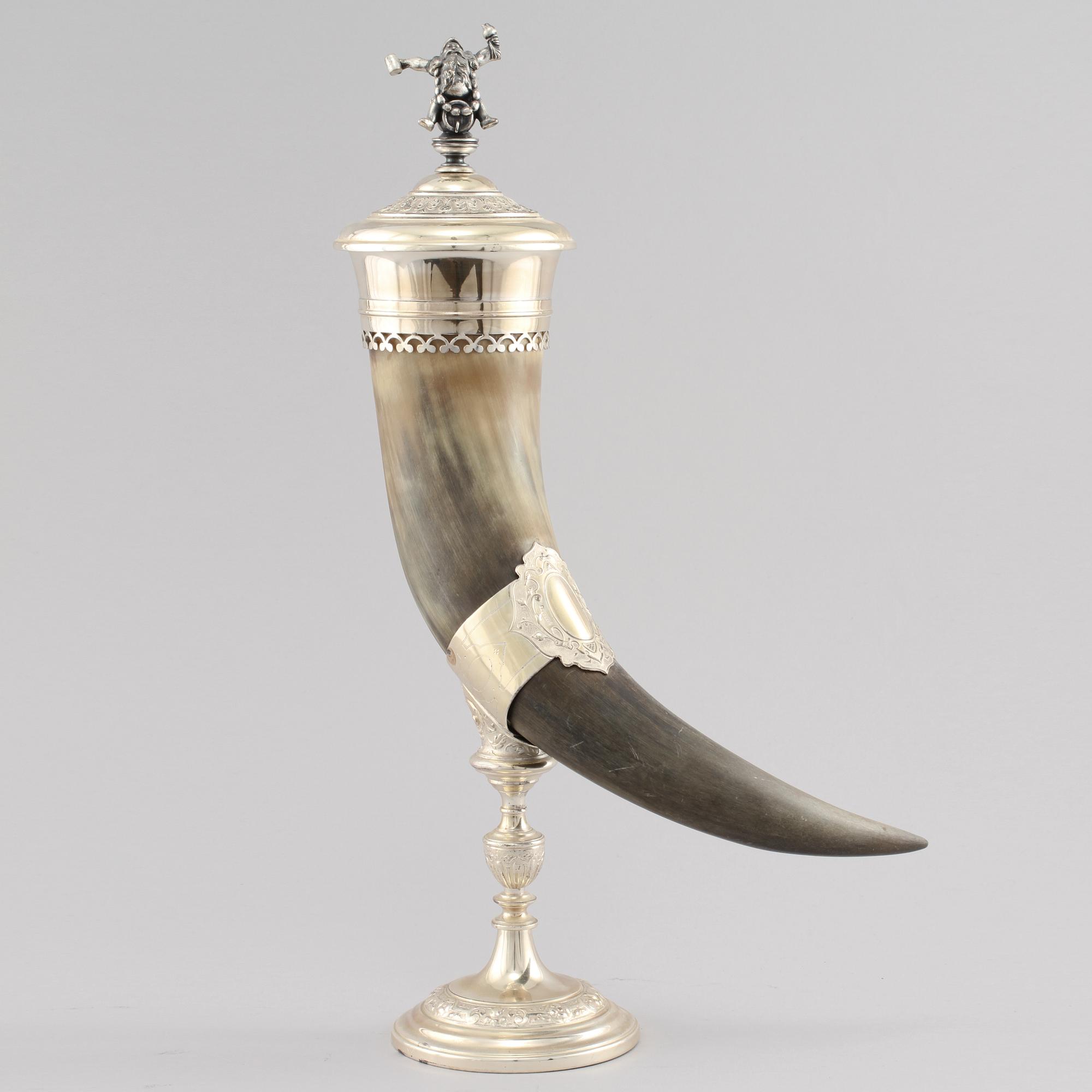 PRAKTDRYCKESHORN, horn och nysilver, 1900-talets första hälft.