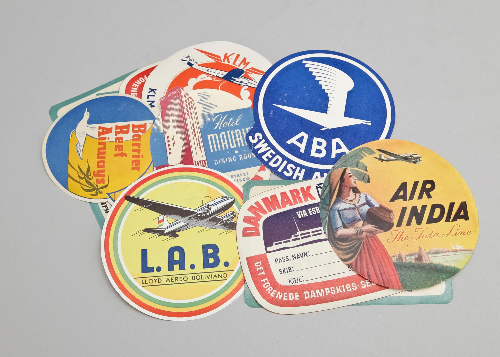 BAGAGETIKETTER, ca 80 st, 1900-talets andra hälft.