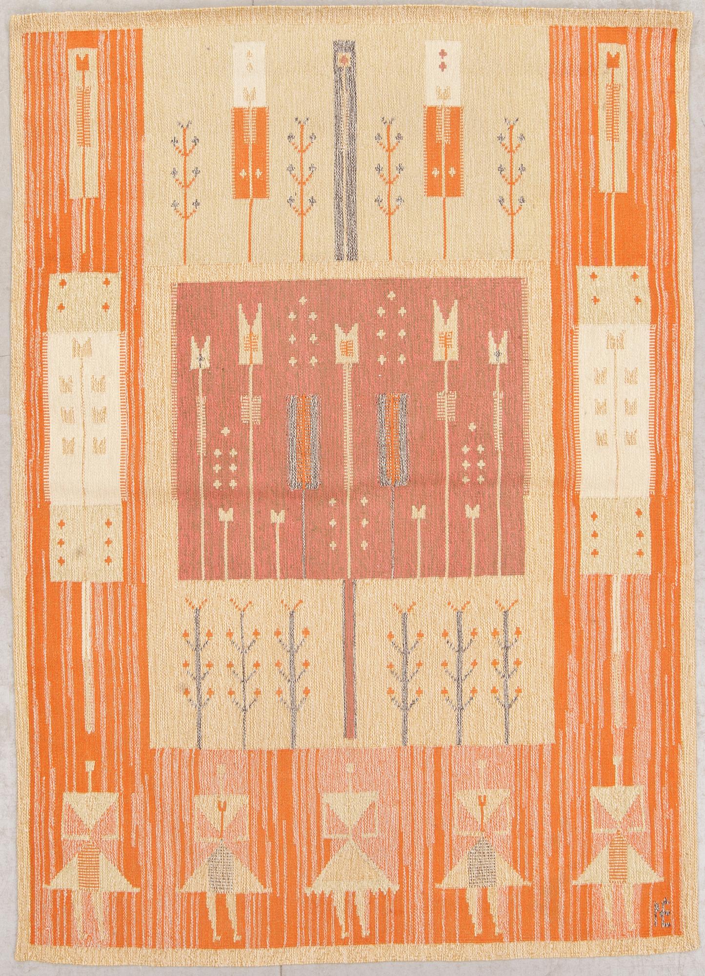 MATTA/VÄGGBONAD, figural, monogramsignerad NE. 1900-talets mitt. Ca 195 X 138 cm.