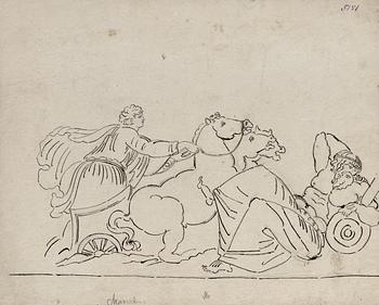 389. Louis Masreliez Tillskriven, Antik figurkomposition med man i hästdragen vagn.