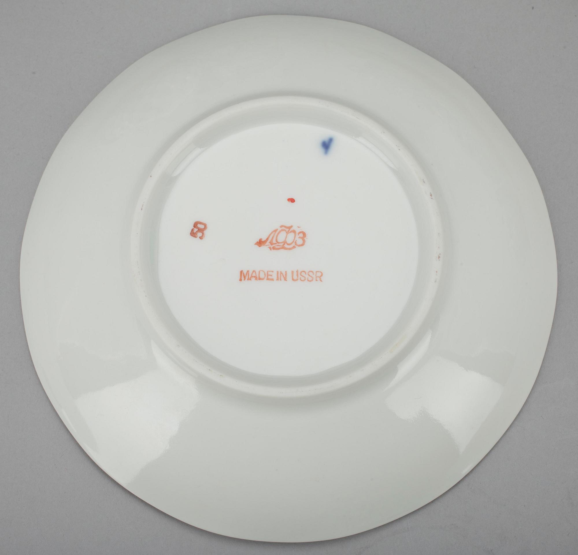 TESERVIS, porslin, 10 delar, Lomonosov, Cobalt Net, exportstämplade Made in USSR.