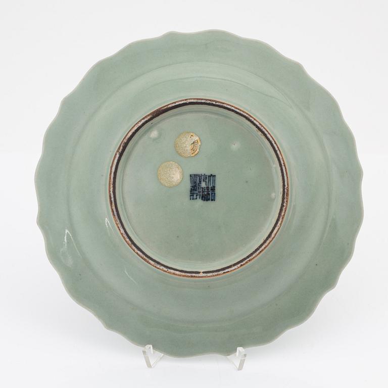 A Chinese celadon dish, 20th century.