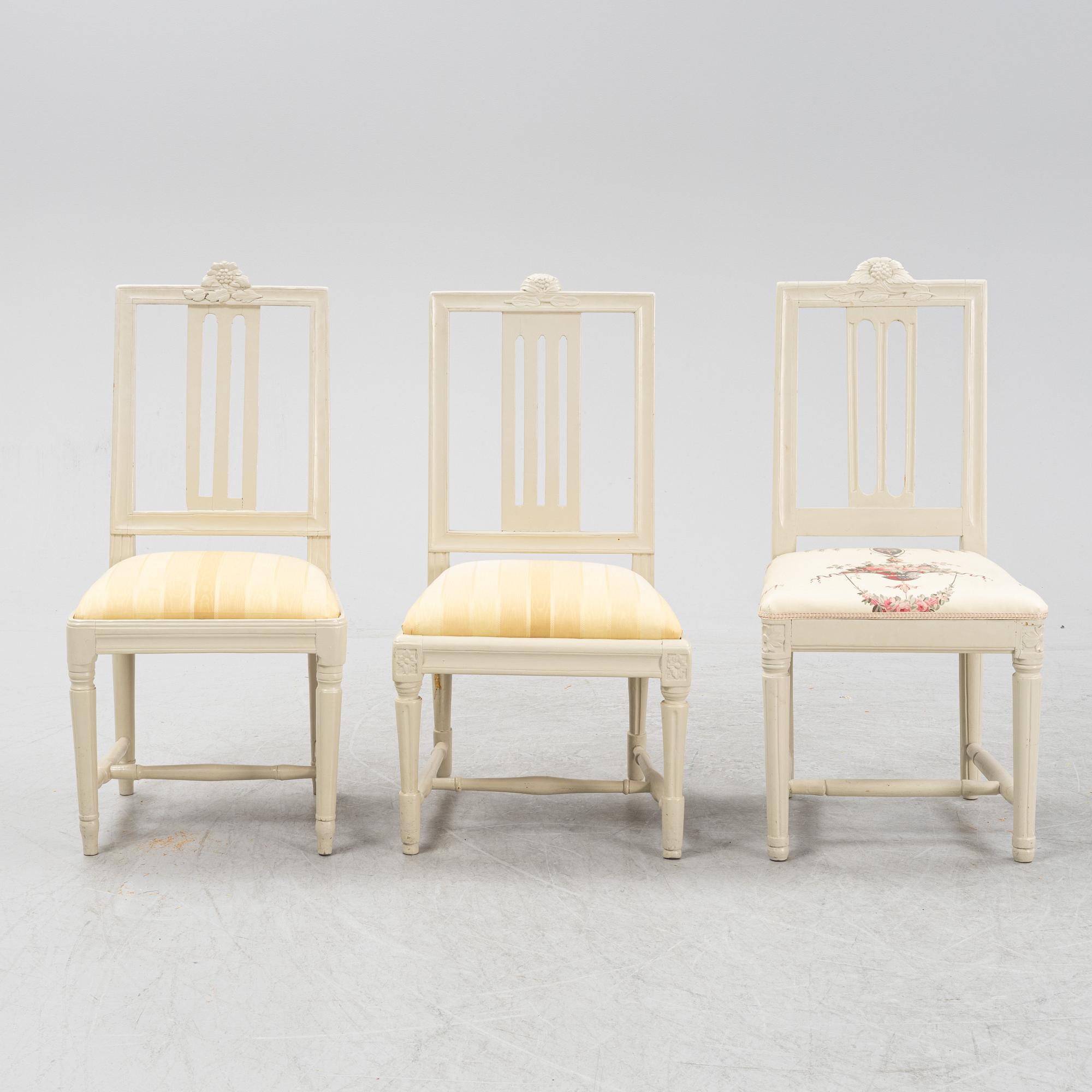 Stolar, 6 st olika, gustavianska Lindomearbeten. 17/1800-tal.