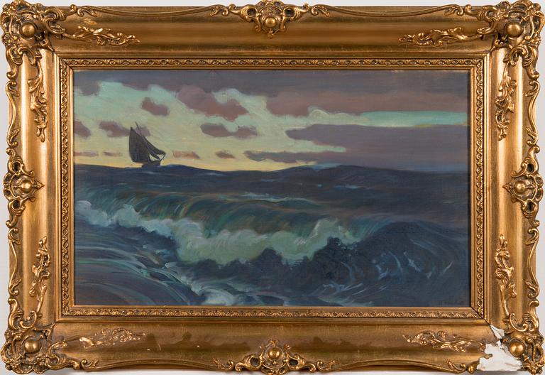 Väinö Blomstedt, Sailboat at stormy sea.