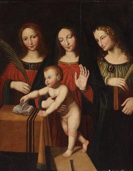 296. Bernardino Luini Hans art, Madonnan med barnet samt S:ta Katarina och S:ta Barbara.