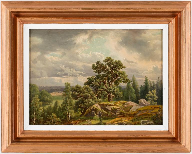 CARL AUGUST FAHLGREN, olja på pannå, signerad och daterad 1868.