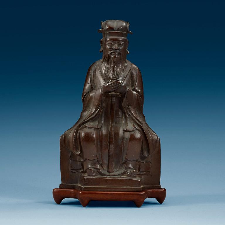 DAOISTISK GUDOM, brons. Qing dynastin, 17/1800-tal.