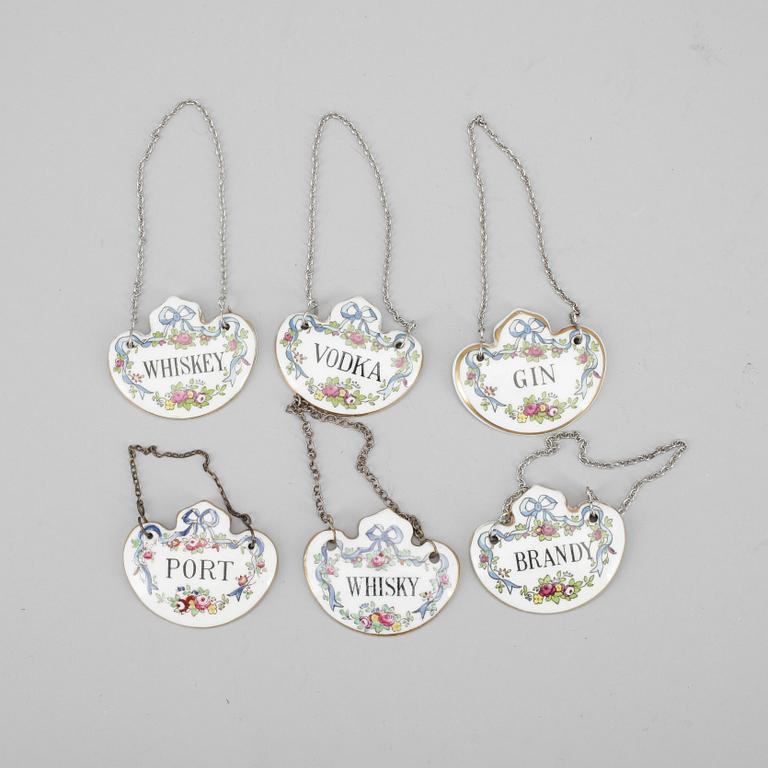 FLASKPLAKETTER, 6st, porslin, Staffordshire, 1900-talets andra hälft.