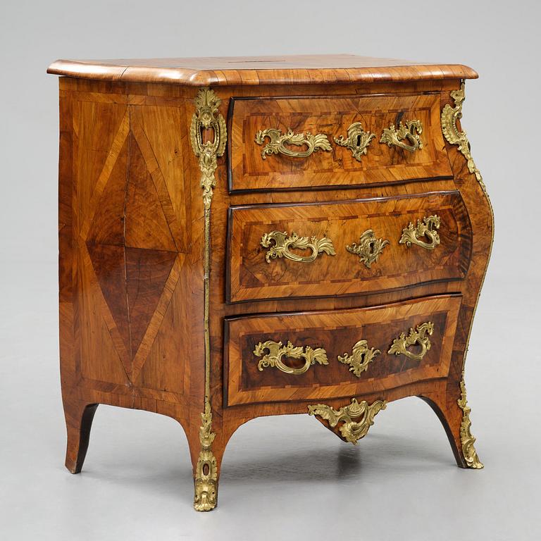 A Swedish rococo parquetry and gilt brass-mounted commode, Stockholm, later part 18th century.