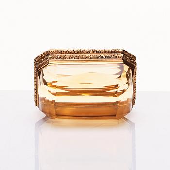 A probably English 19th century citrine and gold box.