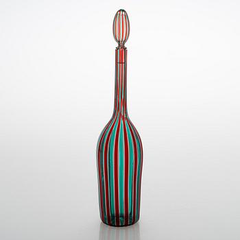 Paolo Venini, A canne bottle with stopper, labeled Venini No. 4479, Murano, Italy, 1950s.