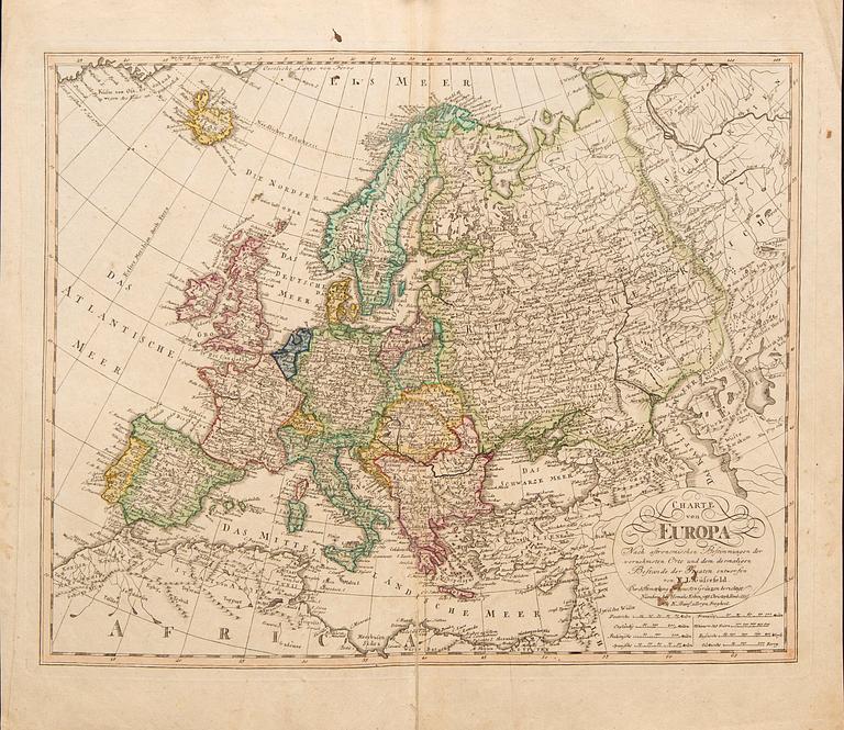 Franz Ludwig Güssefeld, map, hand colored copper engraving, Nürnberg 1819.