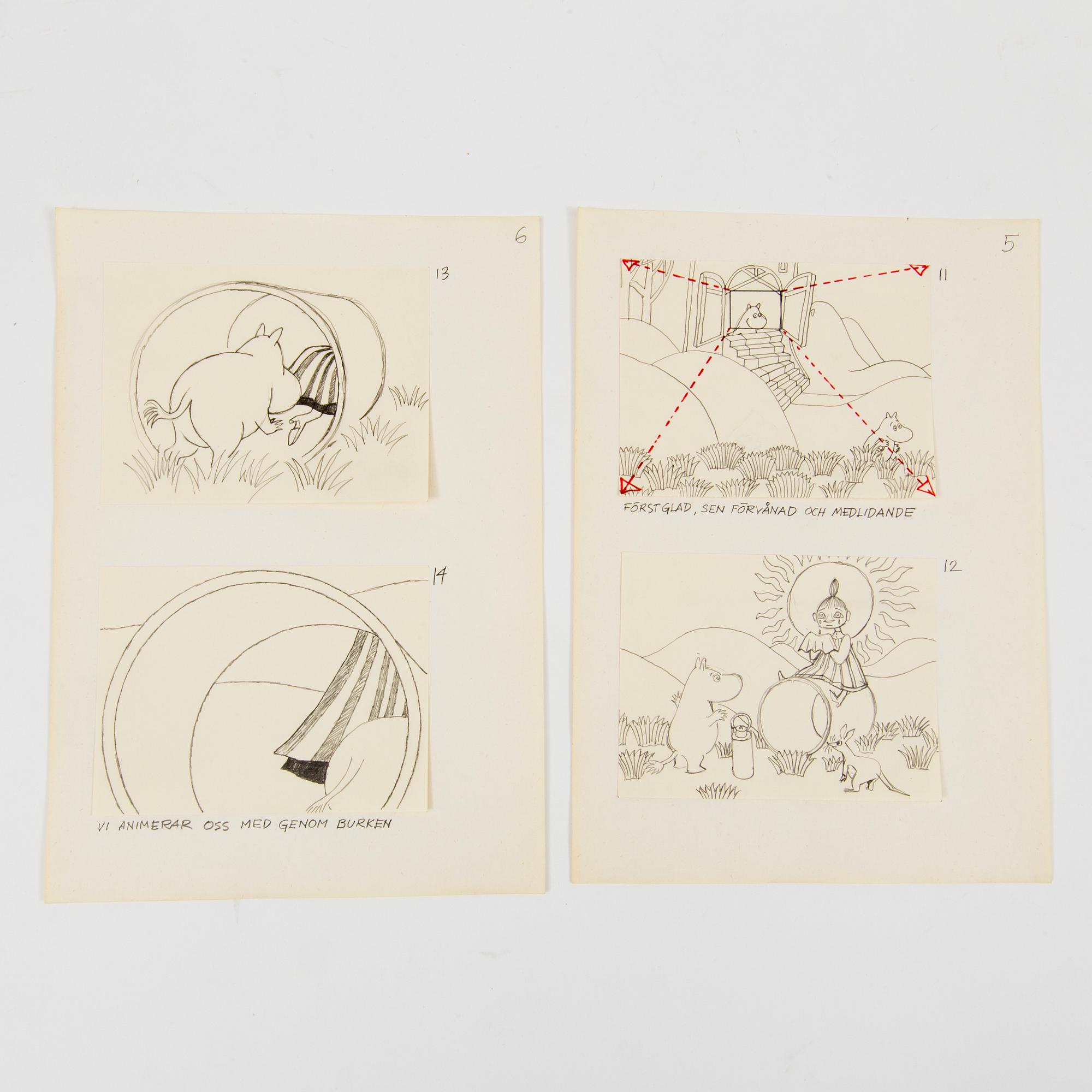 JAROMIR WESLEY, 49 pencil drawings "Mumintrollet: Hur gick det sen?", 1993. Not signed.