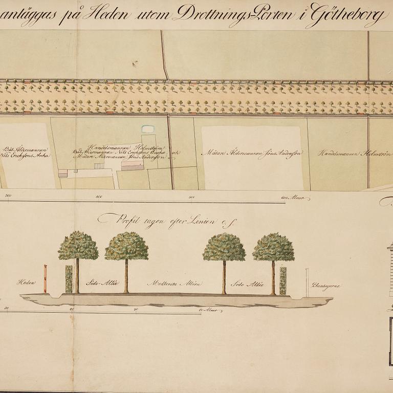 Carl Wilhelm Carlberg, ”Dessein til en tredubbel allée, projecterad at anläggas på Heden utom Drottnings-Porten i Götheborg”.