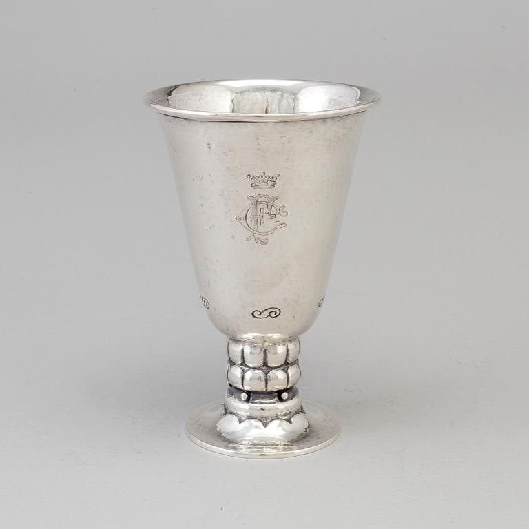 A Danish Art Nouveau silver monogrammed beaker, Copenhagen 1920. Swedish import mark.