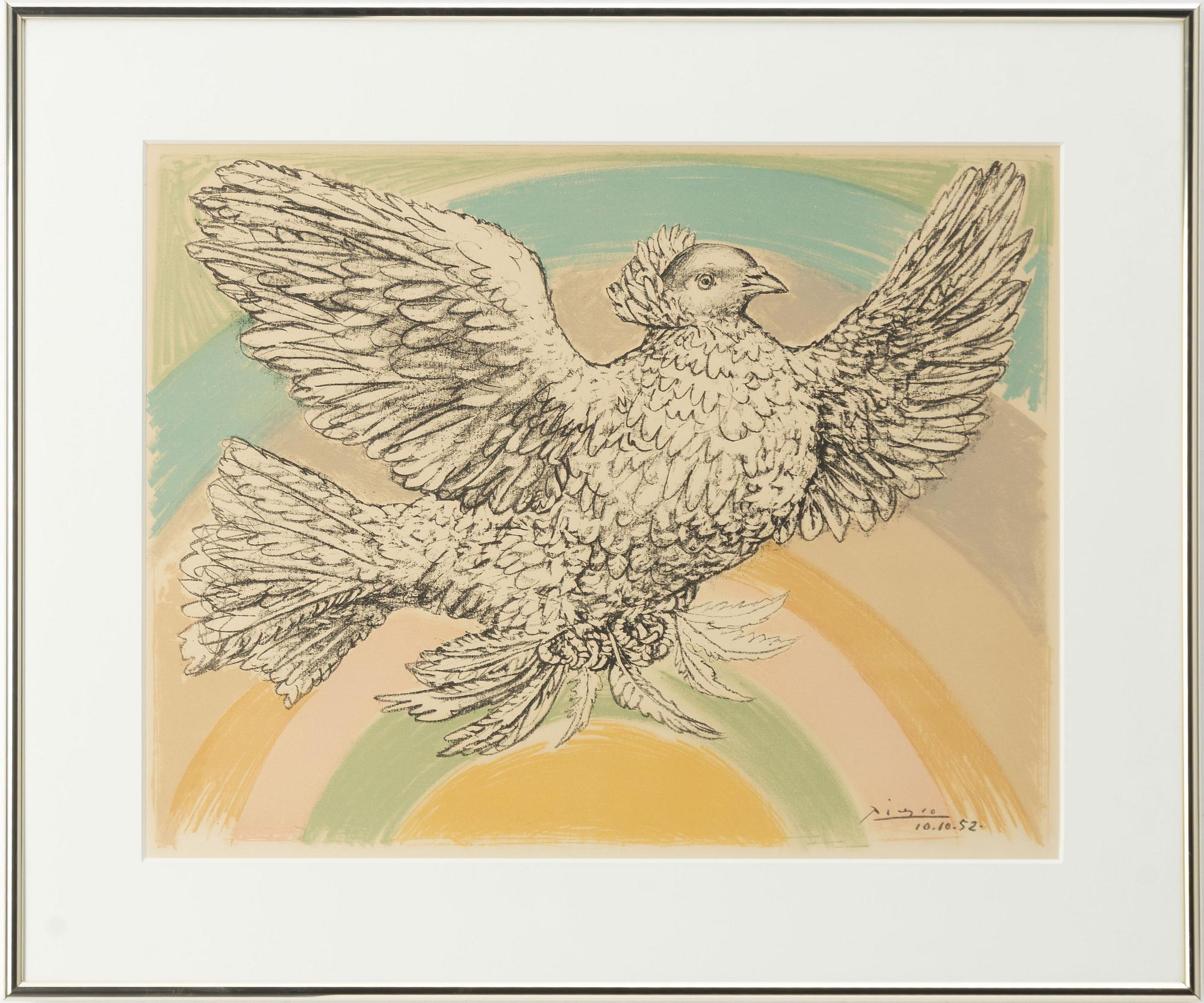 Pablo Picasso, efter, "Colombe volant (À l'arc-en-ciel)".