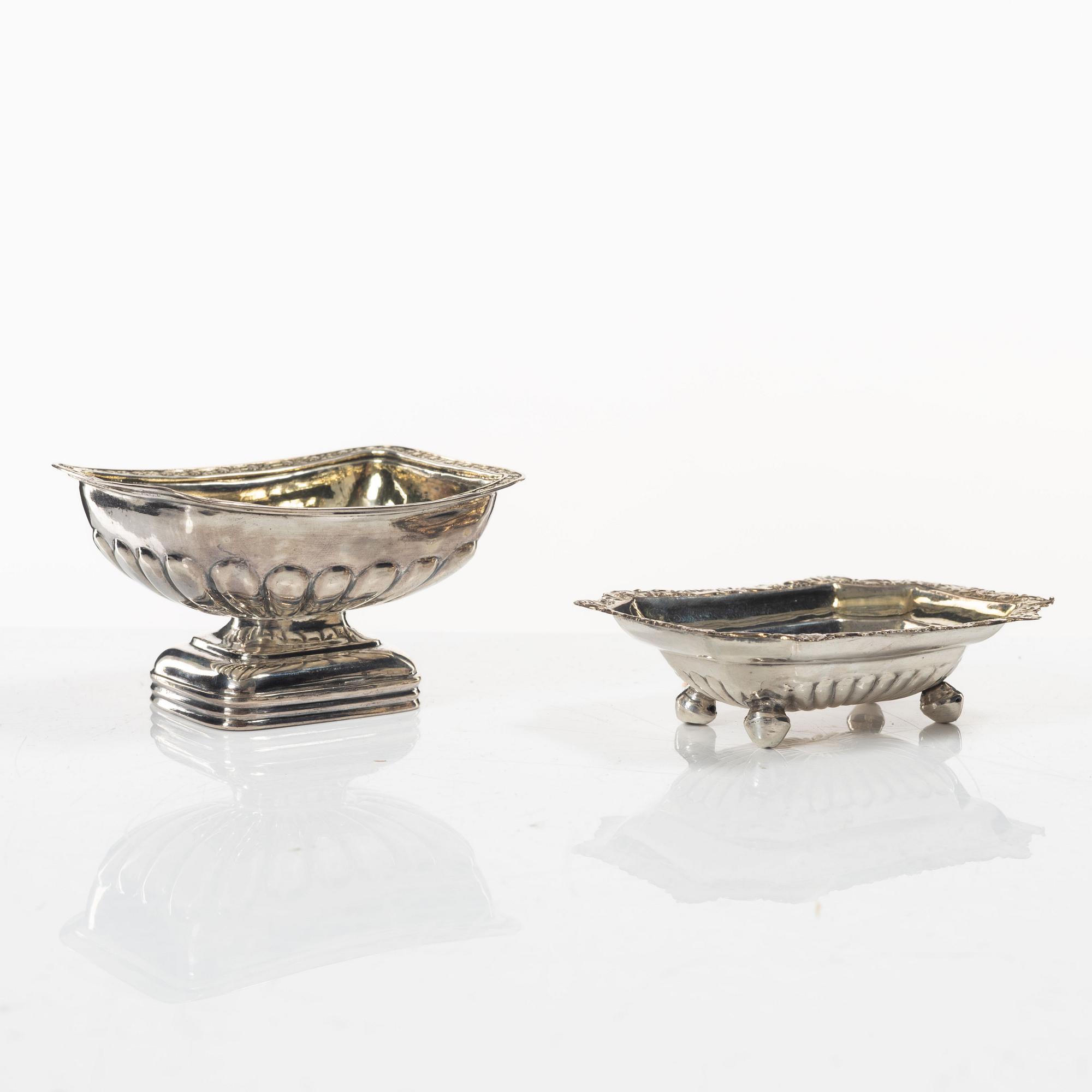 Two Russian silver salt cellars, 19th Century.