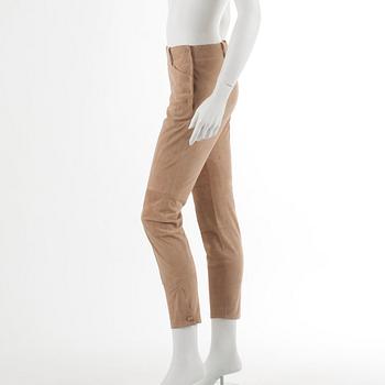 RALPH LAUREN, a pair of beige suede trousers, size 6.