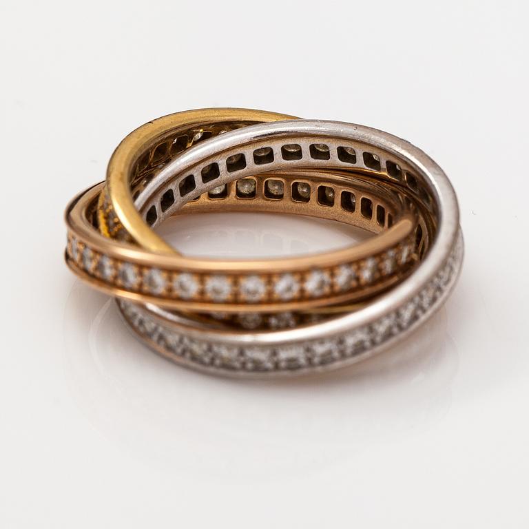 Cartier, "Trinity", an 18K white, yellow and red gold ring with diamonds ca. 1.98 ct in total. Marked Cartier, 698018 54.