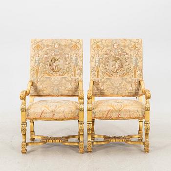 Karmstolar ett par barockstil 1900-talets första hälft.