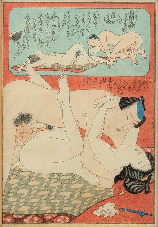 Unidentified artist, two so-called Shunga motifs, erotic scenes, Japan, 19th/20th century.