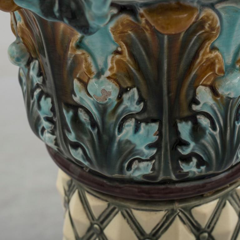 An end of the 19th century maiolica pedestal by Rörstrand.