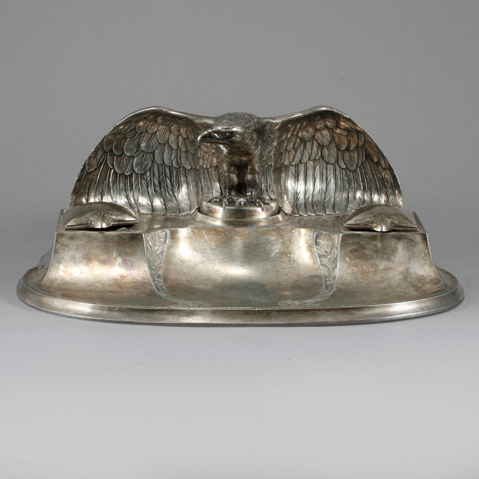 SKRIVBORDSUPPSATS, 3 delar, vitmetall, WMF, jugend, tidigt 1900-tal.