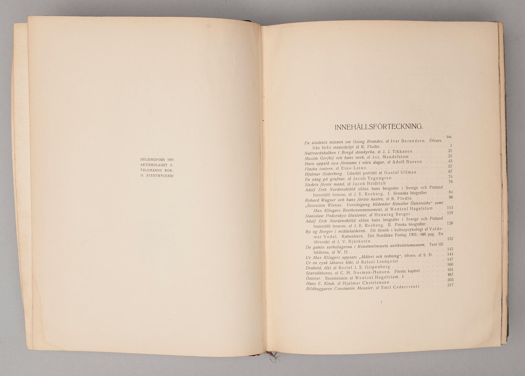 BOK, ATENEUM TIDSKRIFT FÖR KONST, utgiven av Wentzel Hagelstam, femte årgången 1902.