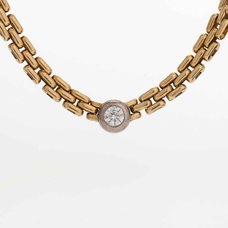 Necklace, set with a brilliant-cut diamond, and bracelet, 18K gold. Finnish import marks 1990.
