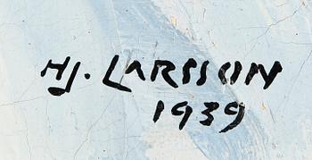 HJALMAR LARSSON, 2 st, olja på pannå, sign och dat 1939.