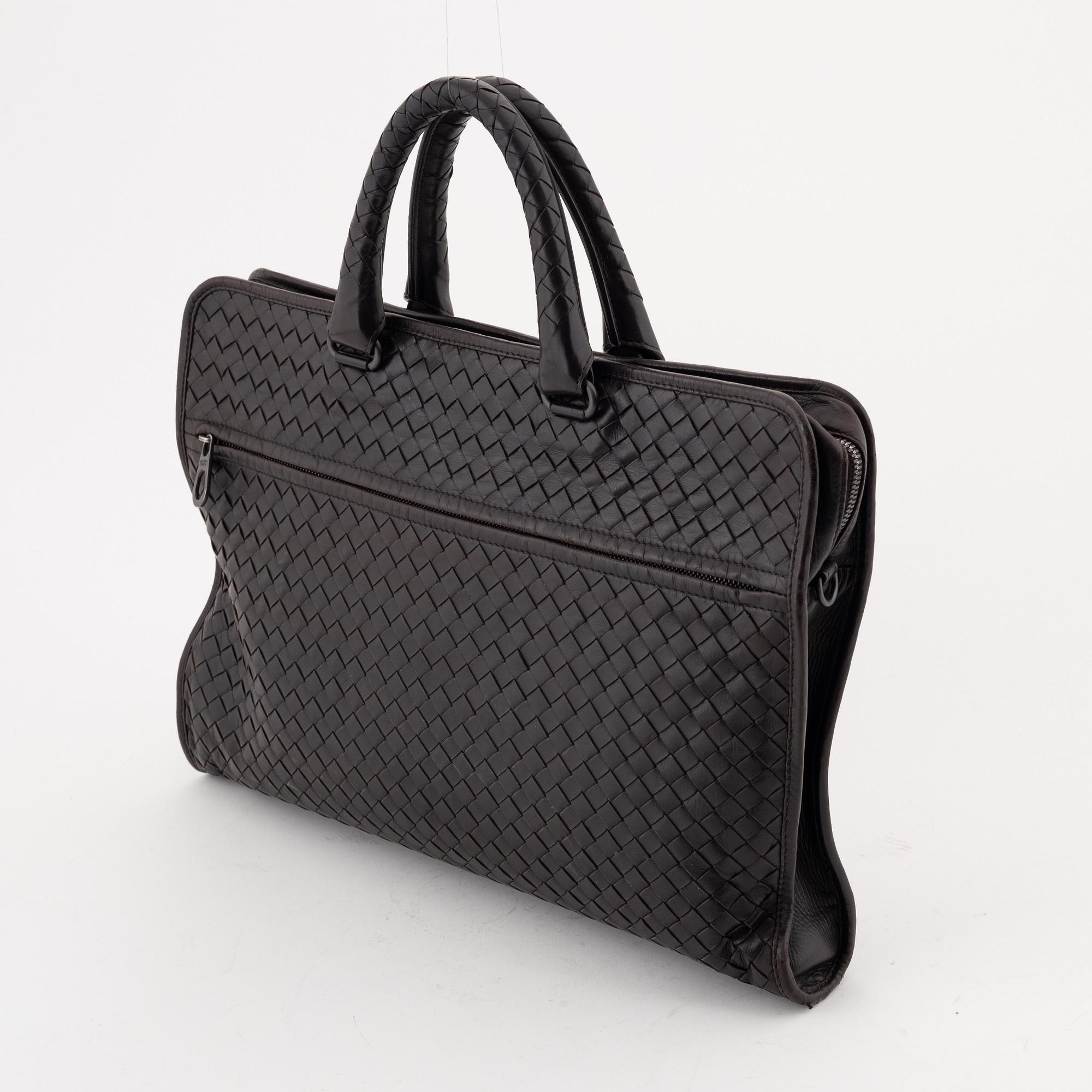 Bottega Veneta, a brown intrecciato leather briefcase.