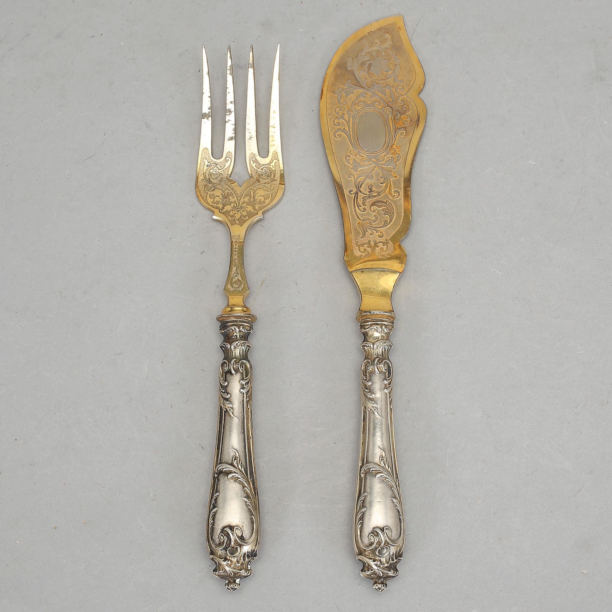 SERVERINGSBESTICK, 2 delar, silver 833, Sverige, 1800-tal. Vikt 197 g.