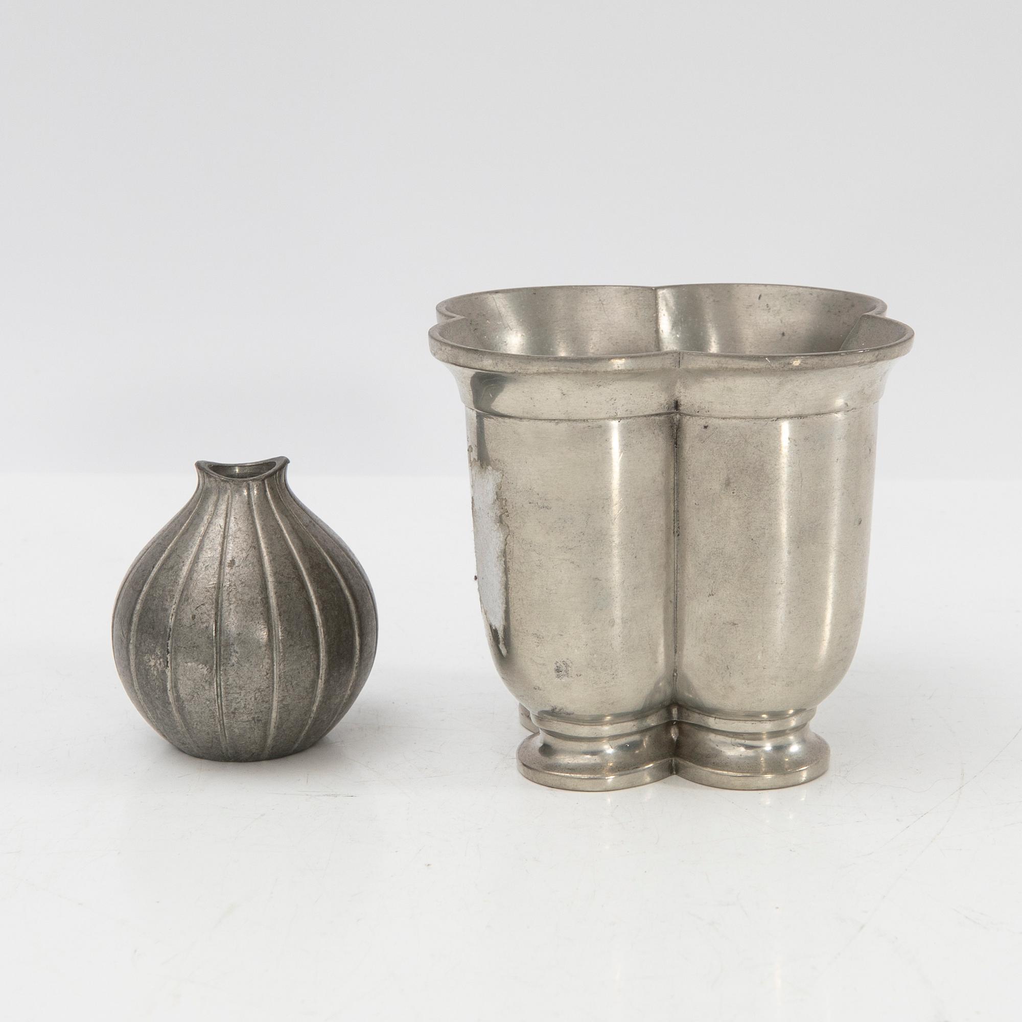 Just Andersen, ett parti tennföremål, 6 delar, Danmark, 1900-talets första hälft.