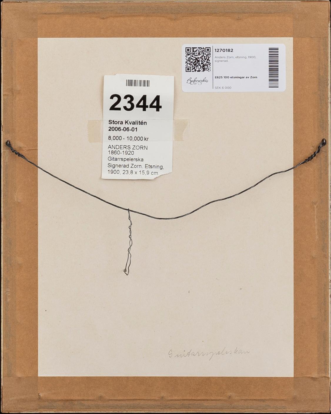 Anders Zorn, a signed etching from 1900.