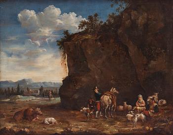 864. Jan Willemsz. Lapp, follower of, Archaic landscape with resting figures and animals.