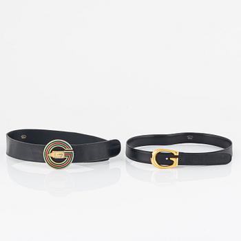 Gucci, two black leather belts, size 70-85.