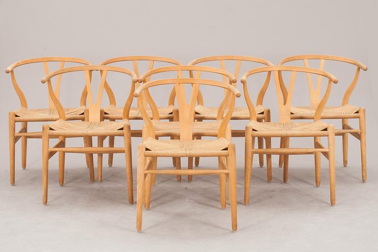 KARMSTOLAR, 8 st, Hans J Wegner, "Y-stolen", Carl Hansen & Son, Odense.