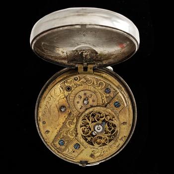 FICKUR, spindelur, herr, silver, England, omkring 1800.