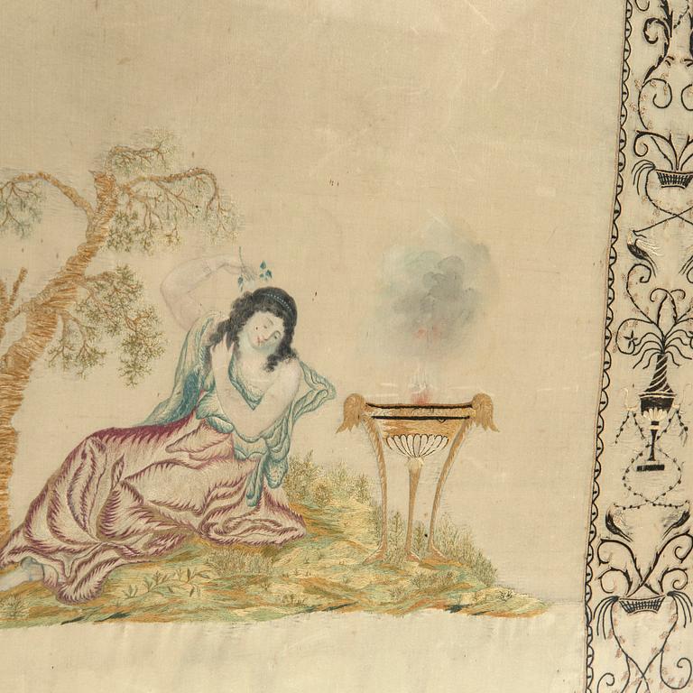 Silk embroidery, 1790s.