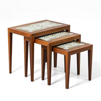 Nest of tables, three pieces, Denmark, second half of the 20th century.