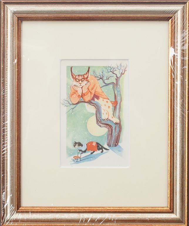 KONSTVYKORT, 5 st, efter Tove Jansson, signerade i trycket, Taidekorttikeskus, 1940-tal.