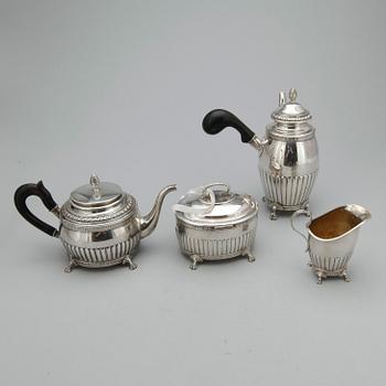 TÉ OCH KAFFESERVIS, 4 delar, nysilver, AG Dufva Stockholm, 1900-talets första hälft.