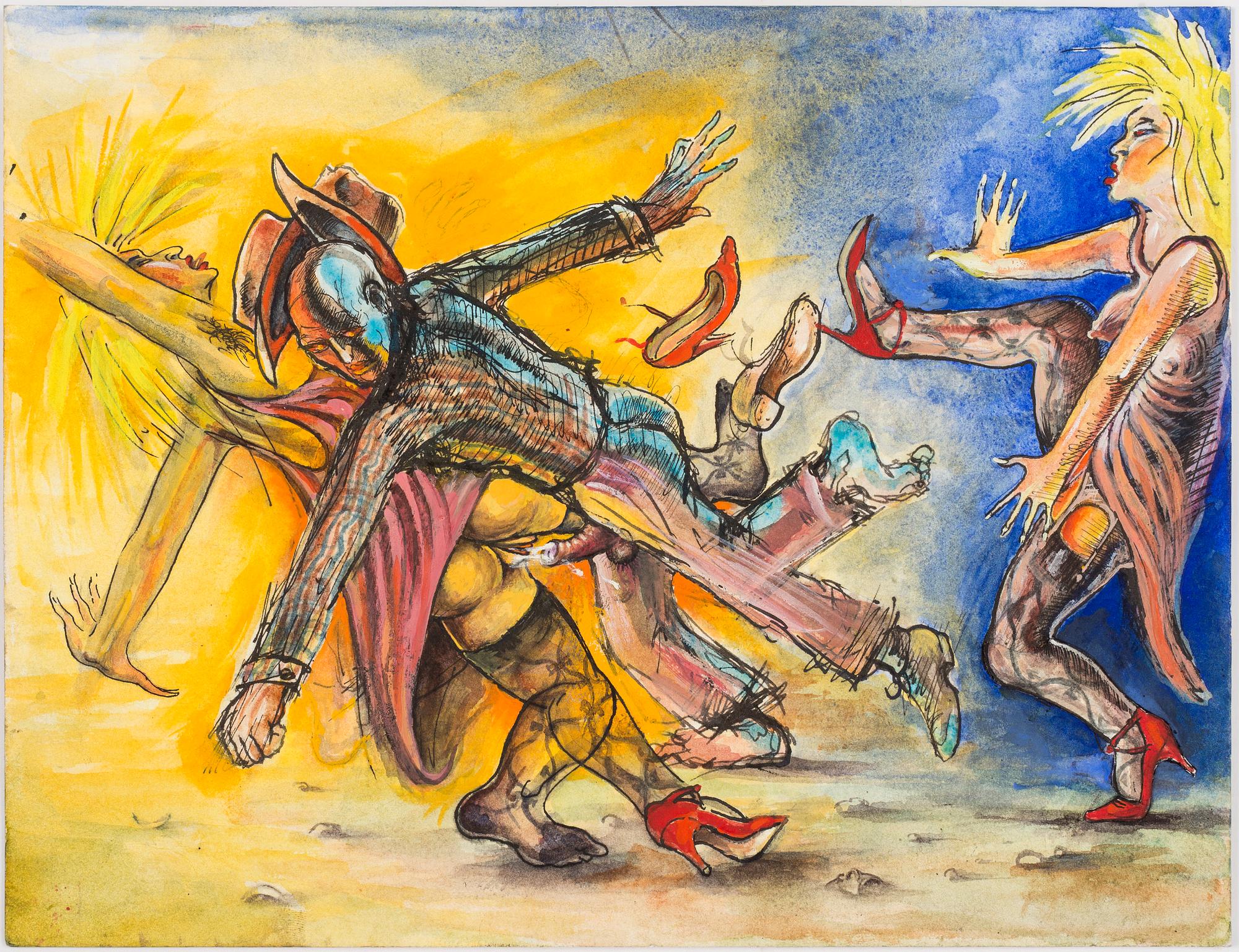 ULF RAHMBERG, mixed media on paper, signed with monogram and dated 1983 on verso.