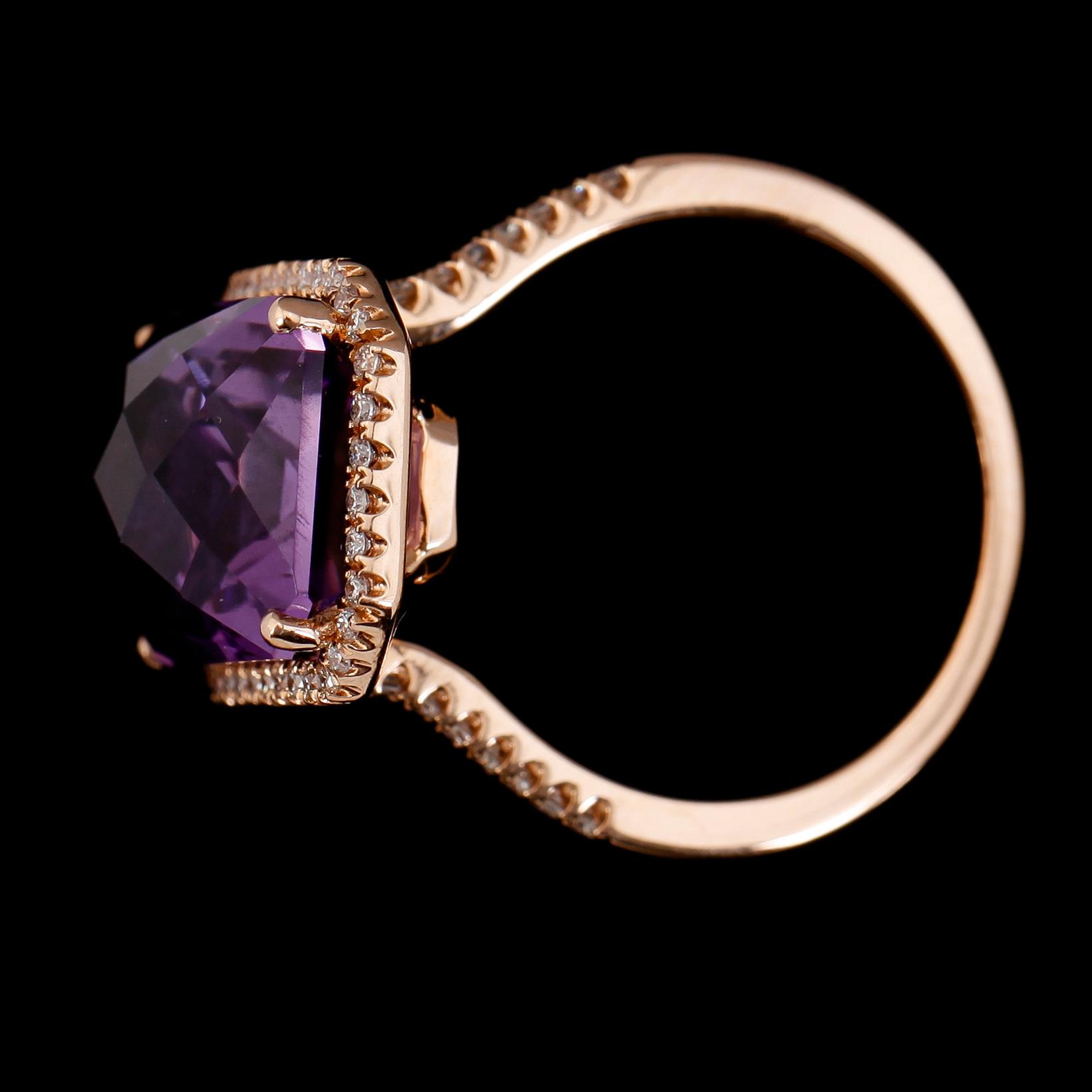 RING, 18K roséguld, diamanter tot ca 0.25 ct, ametist ca 7.85 ct.