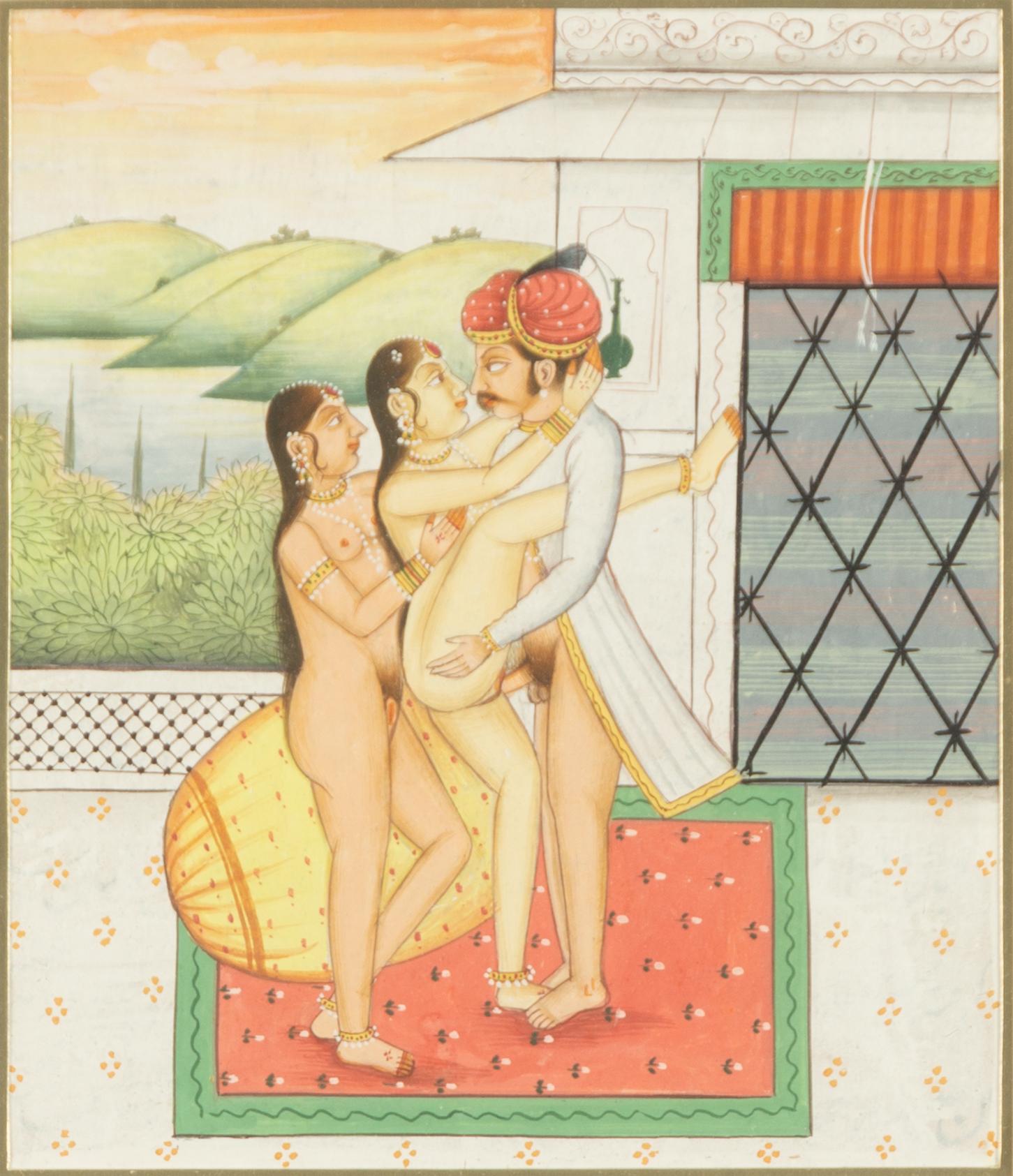 Oidentifierad konstnär, Erotiska scener, Indien, 1900-tal. Tre stycken.