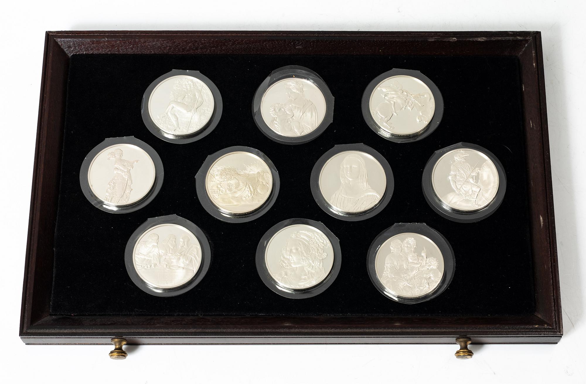 Schatull med medaljer silver 925/1000. "Mästaren och geniet Leonardo da Vinci". Franklin Mint 1970-tal.