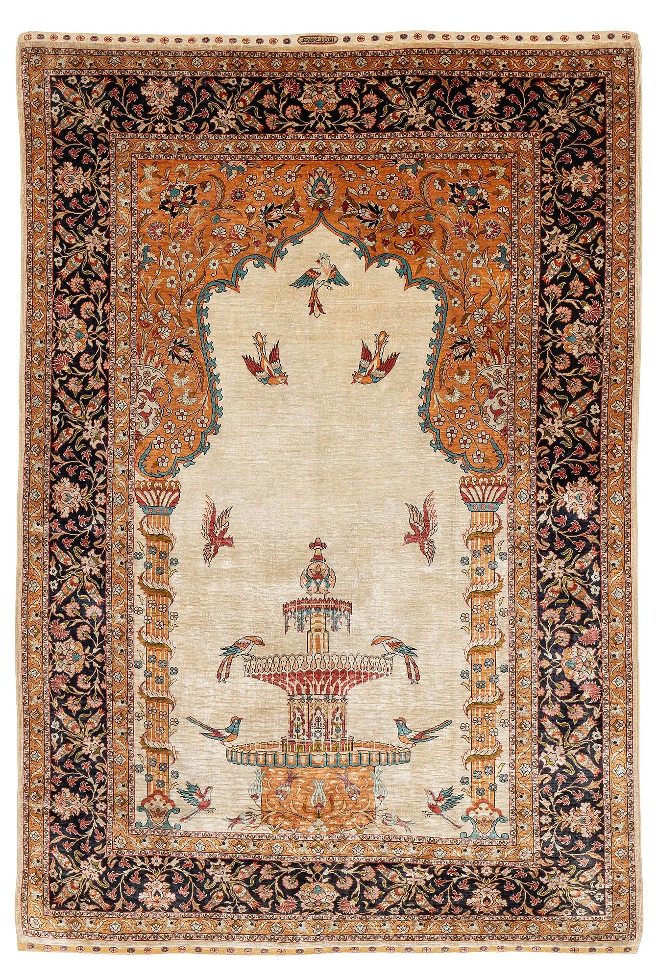 A semi-antique/old pictoral silk Hereke rug, West Anatolia, c. 152 x 103 cm.