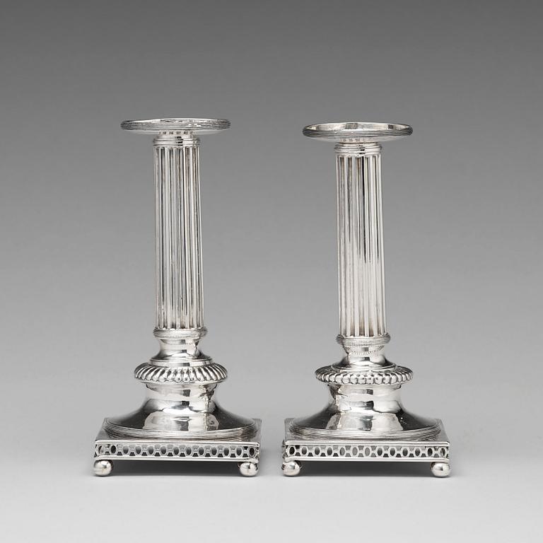 Anders Castman dy, ljusstakar, ett par, silver, Eksjö 1798. Gustavianska.